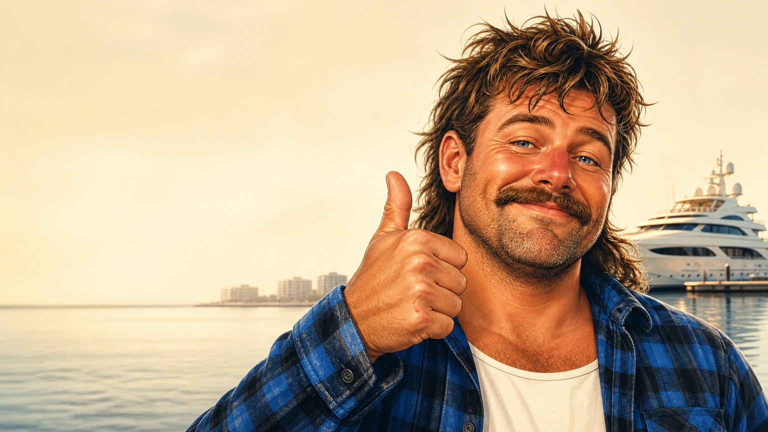 Johnno at the marina after checking the sports slate